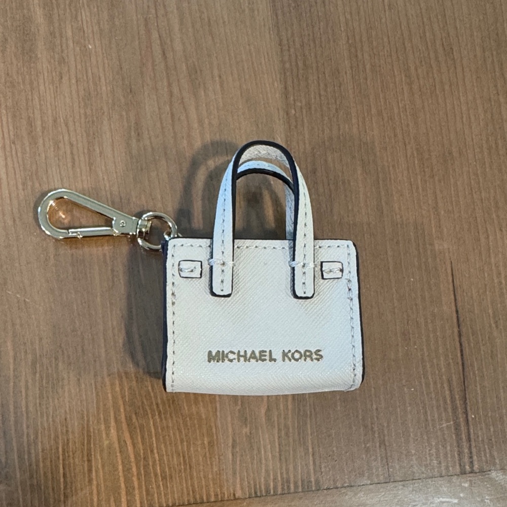 Michael Kors White Mini Keychain Bag with Gold Clip